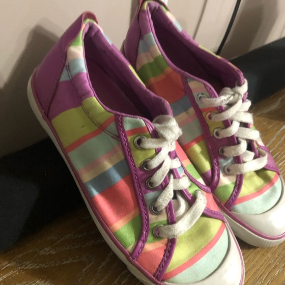 Coach Barrett Fun Rainbow Multi Colored Ladies Low Top Striped Size 6.5 - Picture 4 of 9